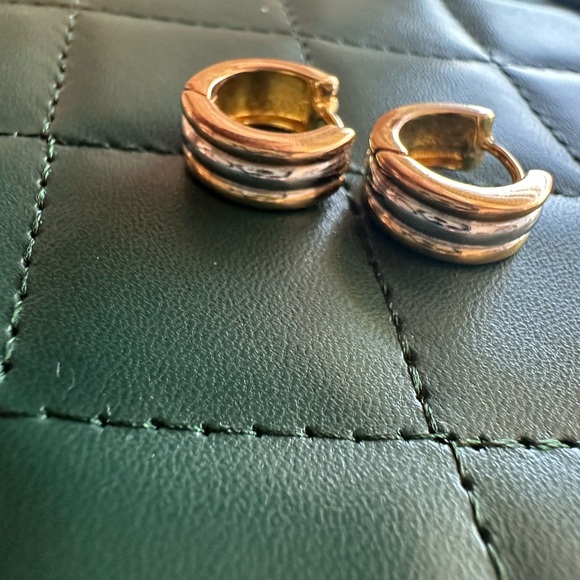 Tri tone mini Hoop Huggies  Earrings - Picture 3 of 13